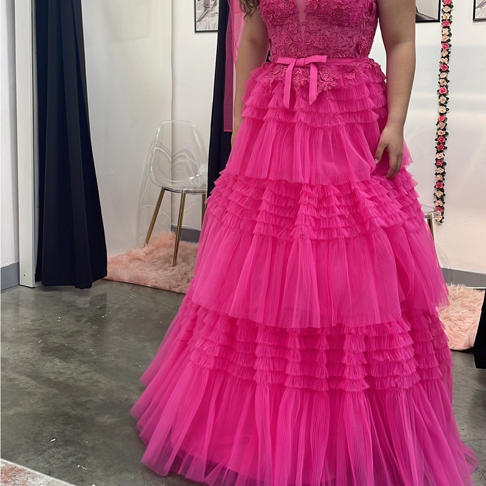 Vibrant Pink Tiered Gown